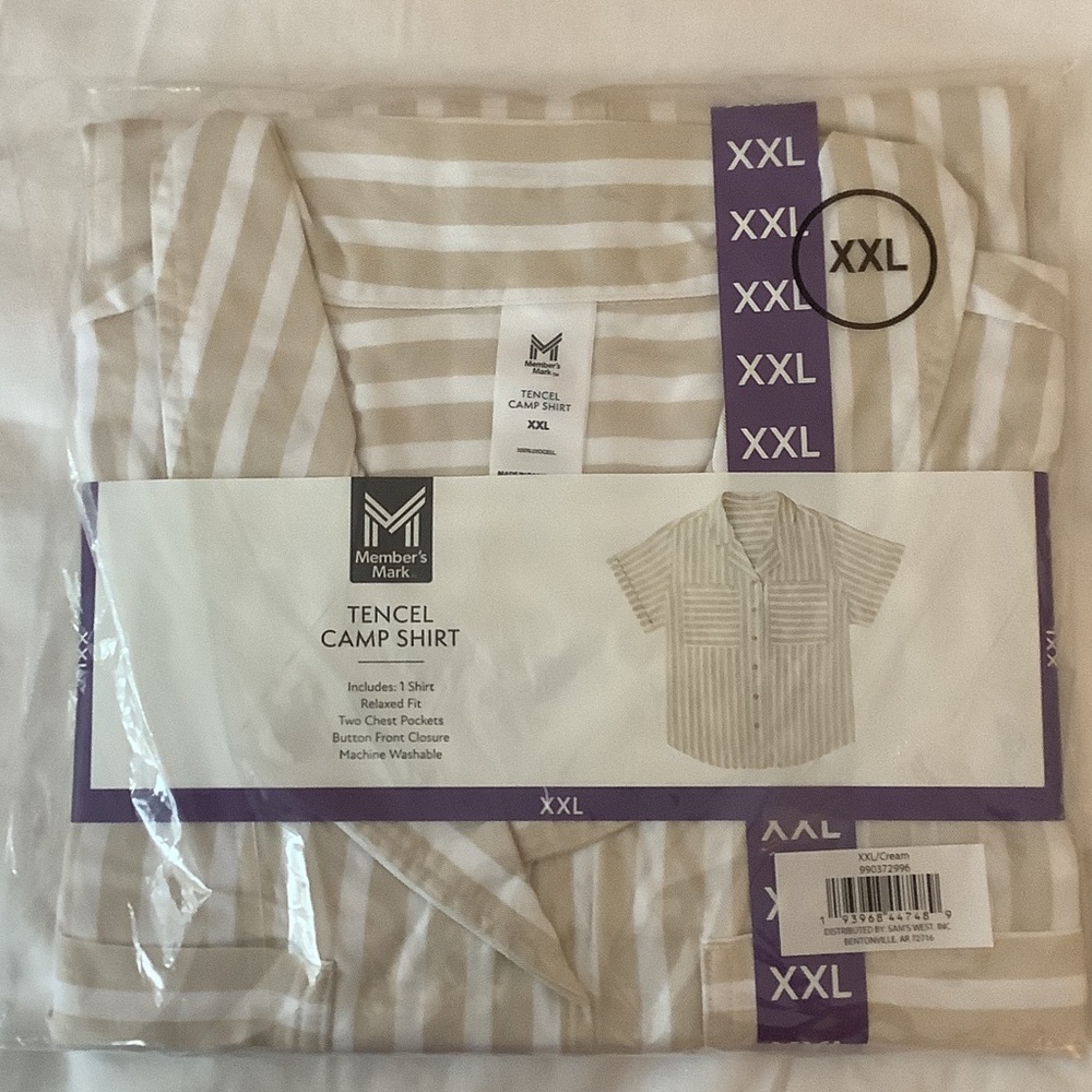 Members Mark Tencel Camp Shirt in Beige Stripes